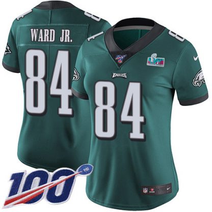 Nike Philadelphia Eagles #84 Greg Ward Jr. Green Team Color Super Bowl LVII Patch Women's Stitched NFL 100th Season Vapor Limited Jersey