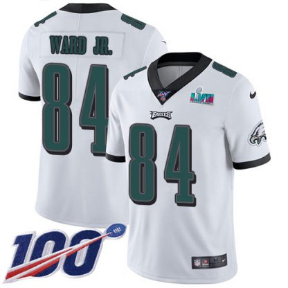 Nike Philadelphia Eagles #84 Greg Ward Jr. White Super Bowl LVII Patch Youth Stitched NFL 100th Season Vapor Limited Jersey