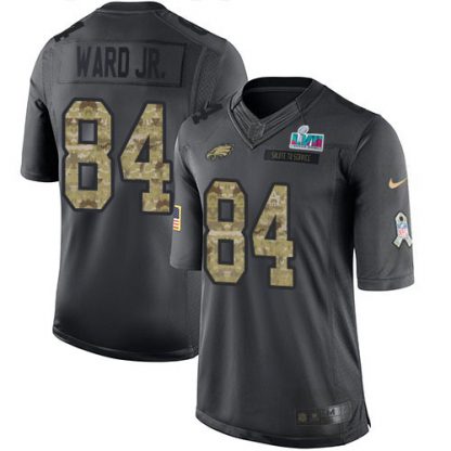 Nike Philadelphia Eagles #84 Greg Ward Jr. Black Super Bowl LVII Patch Men's Stitched NFL Limited 2016 Salute to Service Jersey