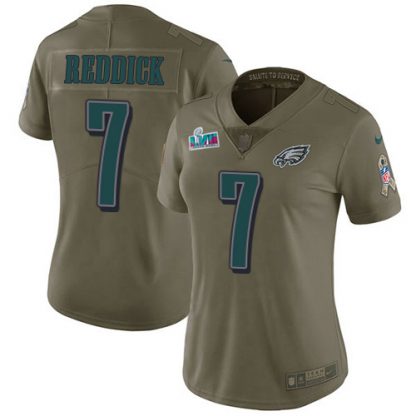 Nike Philadelphia Eagles #7 Haason Reddick Olive Super Bowl LVII Patch Women's Stitched NFL Limited 2017 Salute To Service Jersey