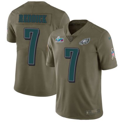 Nike Philadelphia Eagles #7 Haason Reddick Olive Super Bowl LVII Patch Men's Stitched NFL Limited 2017 Salute To Service Jersey