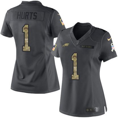 Nike Philadelphia Eagles #1 Jalen Hurts Black Women's Stitched NFL Limited 2016 Salute to Service Jersey