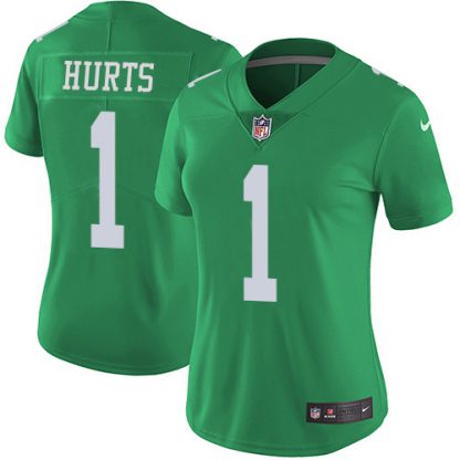 Nike Philadelphia Eagles #1 Jalen Hurts Green Women's Stitched NFL Limited Rush Jersey
