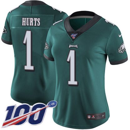 Nike Philadelphia Eagles #1 Jalen Hurts Green Team Color Women's Stitched NFL 100th Season Vapor Untouchable Limited Jersey