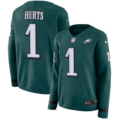 Nike Philadelphia Eagles #1 Jalen Hurts Green Team Color Women's Stitched NFL Limited Therma Long Sleeve Jersey