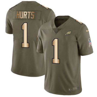 Nike Philadelphia Eagles #1 Jalen Hurts Olive/Gold Youth Stitched NFL Limited 2017 Salute To Service Jersey