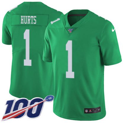 Nike Philadelphia Eagles #1 Jalen Hurts Green Youth Stitched NFL Limited Rush 100th Season Jersey