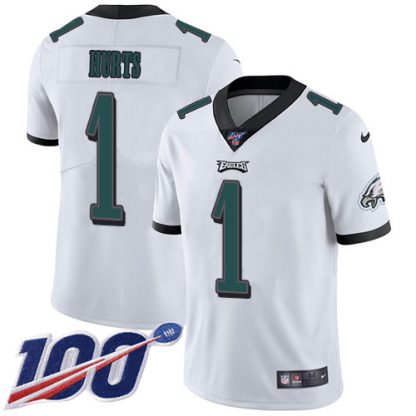 Nike Philadelphia Eagles #1 Jalen Hurts White Youth Stitched NFL 100th Season Vapor Untouchable Limited Jersey