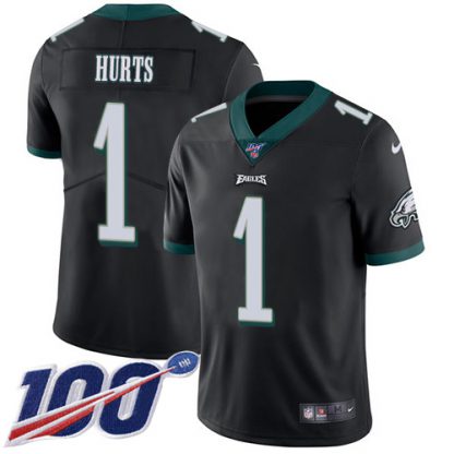 Nike Philadelphia Eagles #1 Jalen Hurts Black Alternate Youth Stitched NFL 100th Season Vapor Untouchable Limited Jersey