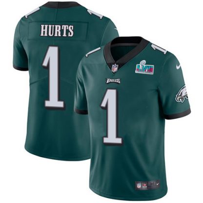 Nike Philadelphia Eagles #1 Jalen Hurts Green Team Color Super Bowl LVII Patch Men's Stitched NFL Vapor Untouchable Limited Jersey