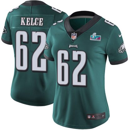 Nike Philadelphia Eagles #62 Jason Kelce Green Team Color Super Bowl LVII Patch Women's Stitched NFL Vapor Untouchable Limited Jersey