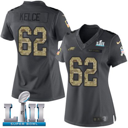 Nike Philadelphia Eagles #62 Jason Kelce Black Super Bowl LII Women's Stitched NFL Limited 2016 Salute to Service Jersey