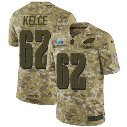 Nike Philadelphia Eagles #62 Jason Kelce Camo Super Bowl LVII Patch Youth Stitched NFL Limited 2018 Salute To Service Jersey