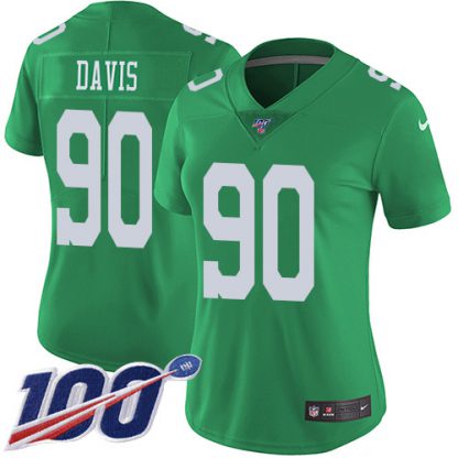 Nike Philadelphia Eagles #90 Jordan Davis Green Women's Stitched NFL Limited Rush 100th Season Jersey