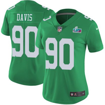 Nike Philadelphia Eagles #90 Jordan Davis Green Super Bowl LVII Patch Women's Stitched NFL Limited Rush Jersey