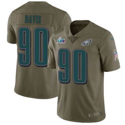 Nike Philadelphia Eagles #90 Jordan Davis Olive Super Bowl LVII Patch Men's Stitched NFL Limited 2017 Salute To Service Jersey