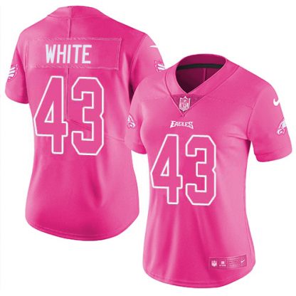 Nike Philadelphia Eagles #43 Kyzir White Pink Women's Stitched NFL Limited Rush Fashion Jersey