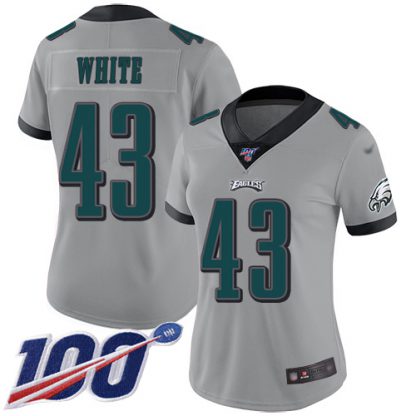 Nike Philadelphia Eagles #43 Kyzir White Silver Women's Stitched NFL Limited Inverted Legend 100th Season Jersey