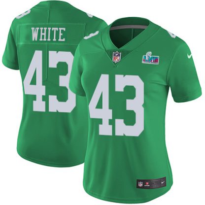 Nike Philadelphia Eagles #43 Kyzir White Green Super Bowl LVII Patch Women's Stitched NFL Limited Rush Jersey