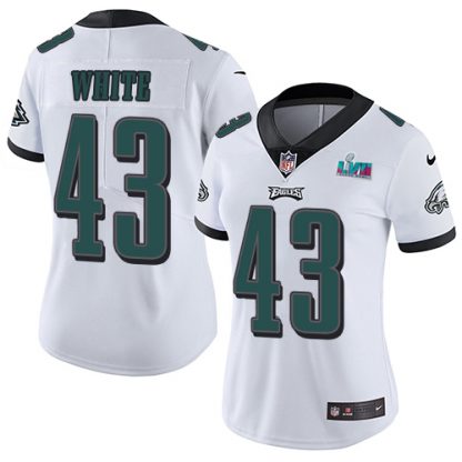 Nike Philadelphia Eagles #43 Kyzir White White Super Bowl LVII Patch Women's Stitched NFL Vapor Untouchable Limited Jersey