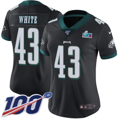 Nike Philadelphia Eagles #43 Kyzir White Black Alternate Super Bowl LVII Patch Women's Stitched NFL 100th Season Vapor Untouchable Limited Jersey
