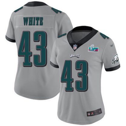 Nike Philadelphia Eagles #43 Kyzir White Silver Super Bowl LVII Patch Women's Stitched NFL Limited Inverted Legend Jersey