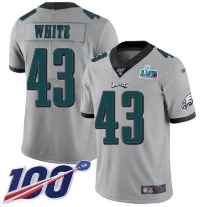Nike Philadelphia Eagles #43 Kyzir White Silver Super Bowl LVII Patch Youth Stitched NFL Limited Inverted Legend 100th Season Jersey