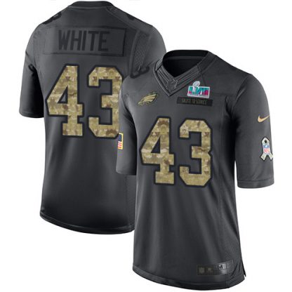 Nike Philadelphia Eagles #43 Kyzir White Black Super Bowl LVII Patch Men's Stitched NFL Limited 2016 Salute to Service Jersey