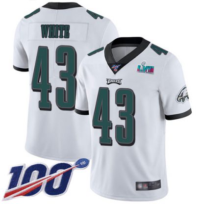 Nike Philadelphia Eagles #43 Kyzir White White Super Bowl LVII Patch Men's Stitched NFL 100th Season Vapor Untouchable Limited Jersey