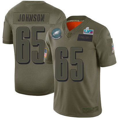 Nike Philadelphia Eagles #65 Lane Johnson Camo Super Bowl LVII Patch Men's Stitched NFL Limited 2019 Salute To Service Jersey