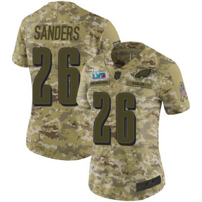 Nike Philadelphia Eagles #26 Miles Sanders Camo Super Bowl LVII Patch Women's Stitched NFL Limited 2018 Salute To Service Jersey
