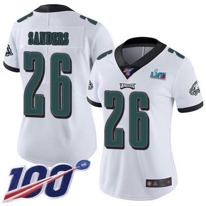 Nike Philadelphia Eagles #26 Miles Sanders White Super Bowl LVII Patch Women's Stitched NFL 100th Season Vapor Limited Jersey