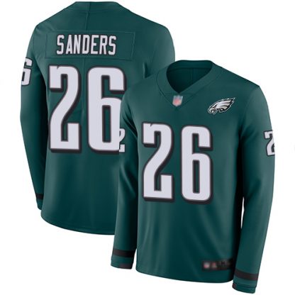 Nike Philadelphia Eagles #26 Miles Sanders Midnight Green Team Color Men's Stitched NFL Limited Therma Long Sleeve Jersey