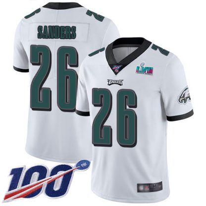 Nike Philadelphia Eagles #26 Miles Sanders White Super Bowl LVII Patch Men's Stitched NFL 100th Season Vapor Limited Jersey
