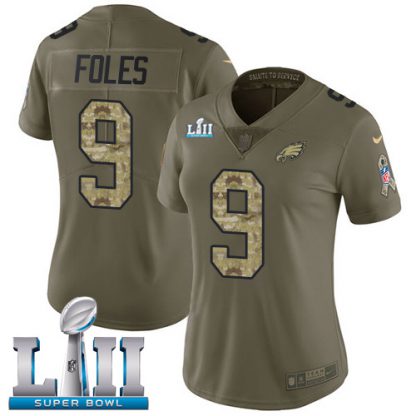 Nike Philadelphia Eagles #9 Nick Foles Olive/Camo Super Bowl LII Women's Stitched NFL Limited 2017 Salute to Service Jersey