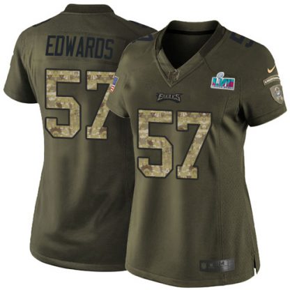 Nike Philadelphia Eagles #57 T. J. Edwards Green Super Bowl LVII Patch Women's Stitched NFL Limited 2015 Salute to Service Jersey