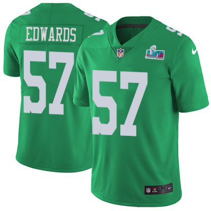 Nike Philadelphia Eagles #57 T. J. Edwards Green Super Bowl LVII Patch Men's Stitched NFL Limited Rush Jersey
