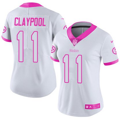 Nike Pittsburgh Steelers #11 Chase Claypool White/Pink Women's Stitched NFL Limited Rush Fashion Jersey