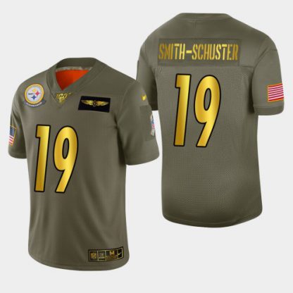 Nike Pittsburgh Steelers #19 JuJu Smith-Schuster Men's Olive Gold 2019 Salute to Service NFL 100 Limited Jersey