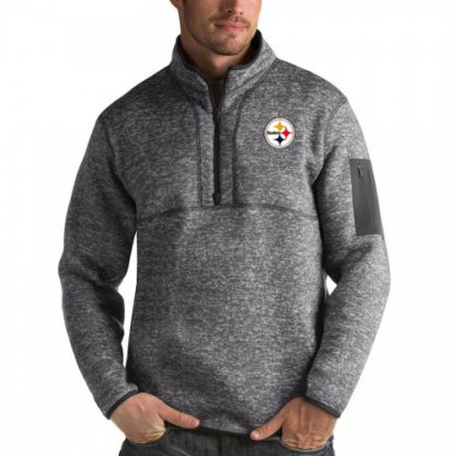 Men's Pittsburgh Pittsburgh Steelers Charcoal Antigua Fortune Quarter-Zip Pullover Jacket