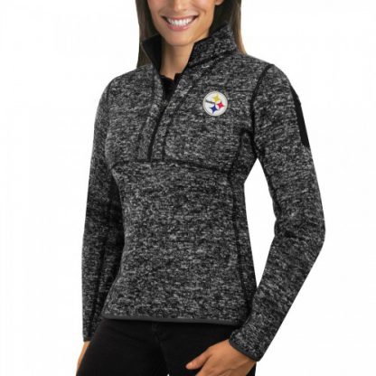 Pittsburgh Pittsburgh Steelers Antigua Women's Fortune Half-Zip Sweater Heather Black