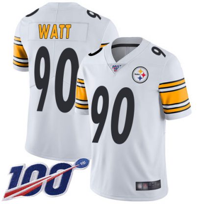 Nike Pittsburgh Steelers #90 T. J. Watt White Men's Stitched NFL 100th Season Vapor Limited Jersey