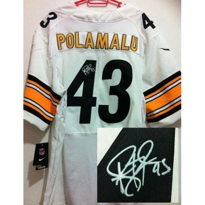 Nike Pittsburgh Steelers #43 Troy Polamalu White Men's Stitched NFL Elite Autographed Jersey
