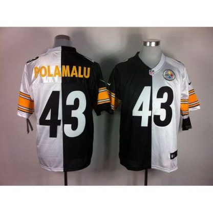 Nike Pittsburgh Steelers #43 Troy Polamalu White/Black Men's Stitched NFL Elite Split Jersey