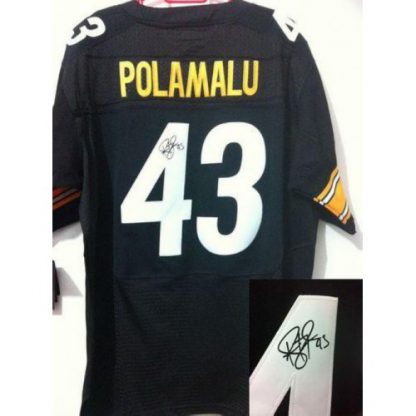 Nike Pittsburgh Steelers #43 Troy Polamalu Black Team Color Men's Stitched NFL Elite Autographed Jersey