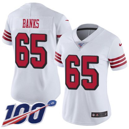 Nike San Francisco 49ers #65 Aaron Banks White Rush Women's Stitched NFL Limited 100th Season Jersey