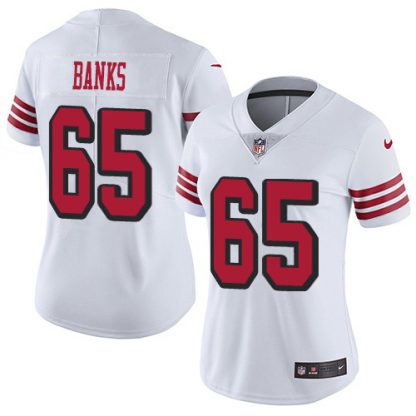 Nike San Francisco 49ers #65 Aaron Banks White Rush Women's Stitched NFL Vapor Untouchable Limited Jersey