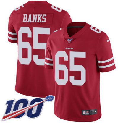 Nike San Francisco 49ers #65 Aaron Banks Red Team Color Youth Stitched NFL 100th Season Vapor Untouchable Limited Jersey
