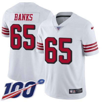 Nike San Francisco 49ers #65 Aaron Banks White Rush Men's Stitched NFL Limited 100th Season Jersey