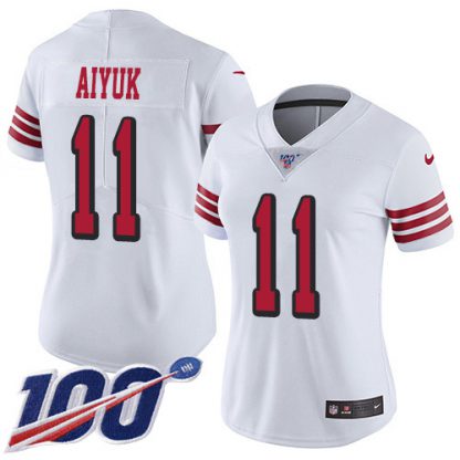 Nike San Francisco 49ers #11 Brandon Aiyuk White Women's Stitched NFL Limited Rush 100th Season Jersey